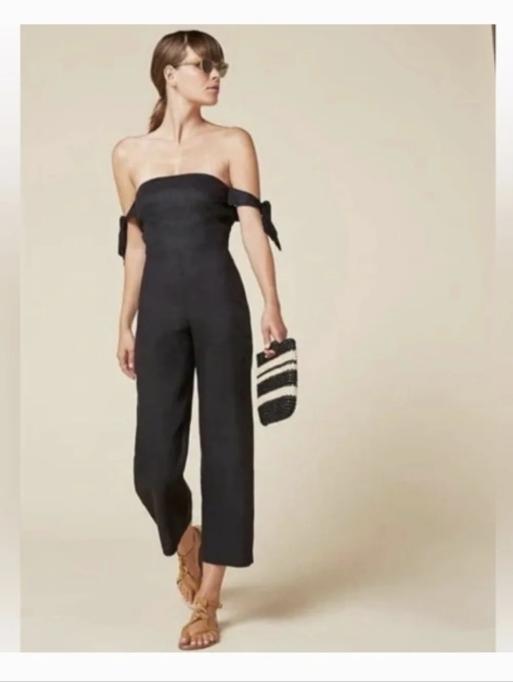 Reformation Jumpsuit Black Linen Wide Leg Size 4